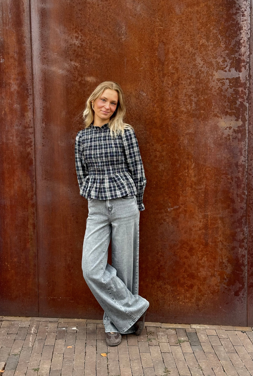 Lieke Smock Ruit Top - Groen