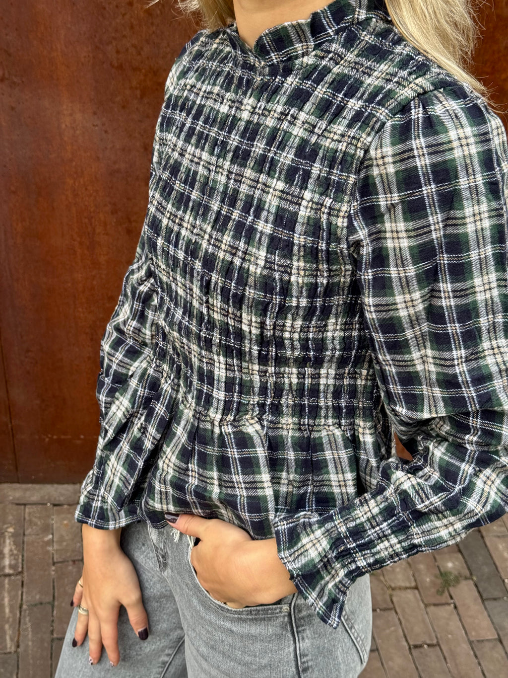 Lieke Smock Ruit Top - Groen