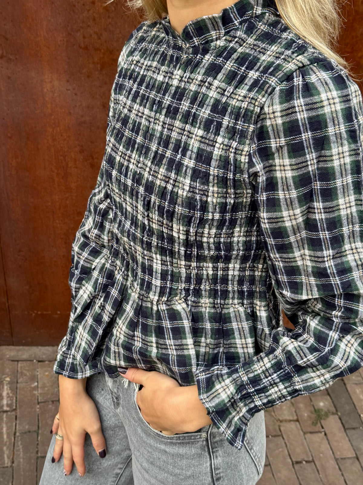 Lieke Smock Ruit Top - Groen